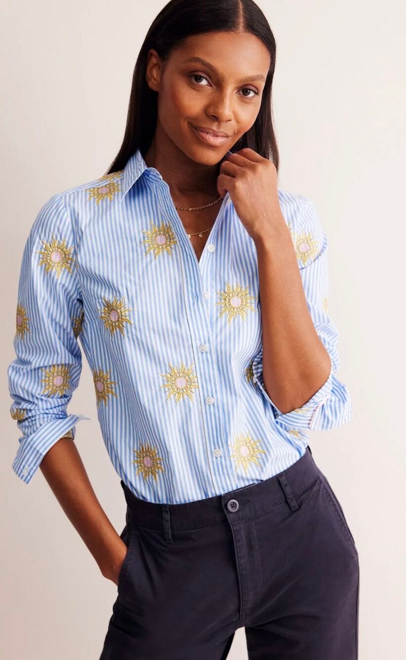 Boden Sienna Poplin Cotton Embroidered Sunshine Button Up Shirt Size 2